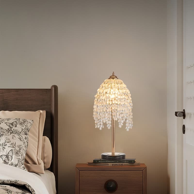 19" Crystal Table Lamp Vintage Waterfall Design with Teardrop Beads & Marble Base (Bulb Not Included)