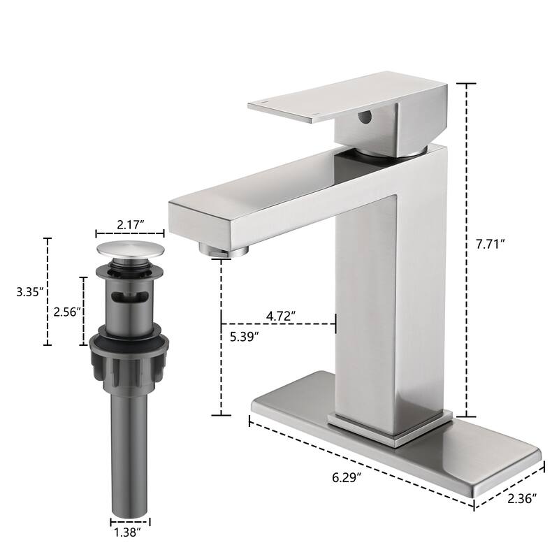 Modern Single Handle Bathroom Sink Faucet with Deck Plate and Drain Assembly, Fingerprint Resistant, Single Hole