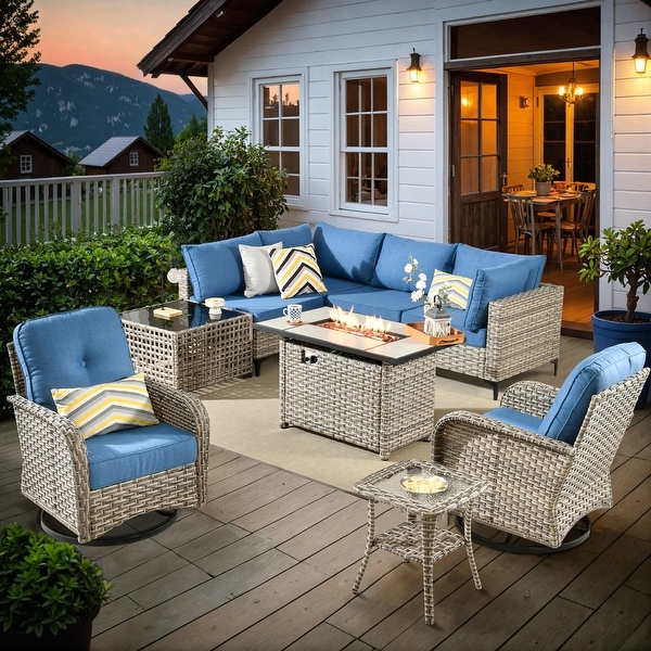 OVIOS 9-Piece Swivel Chair Outdoor Patio Conversation Set With 54