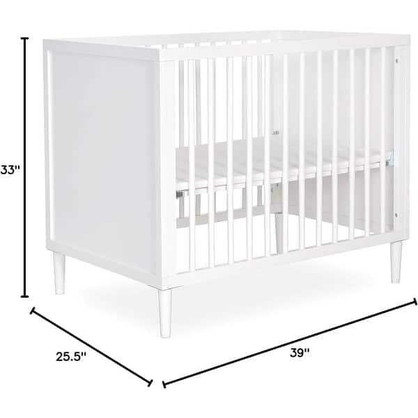 dimension image slide 0 of 3, Dream On Me Lucas Mini Modern Crib with Rounded Spindles in White
