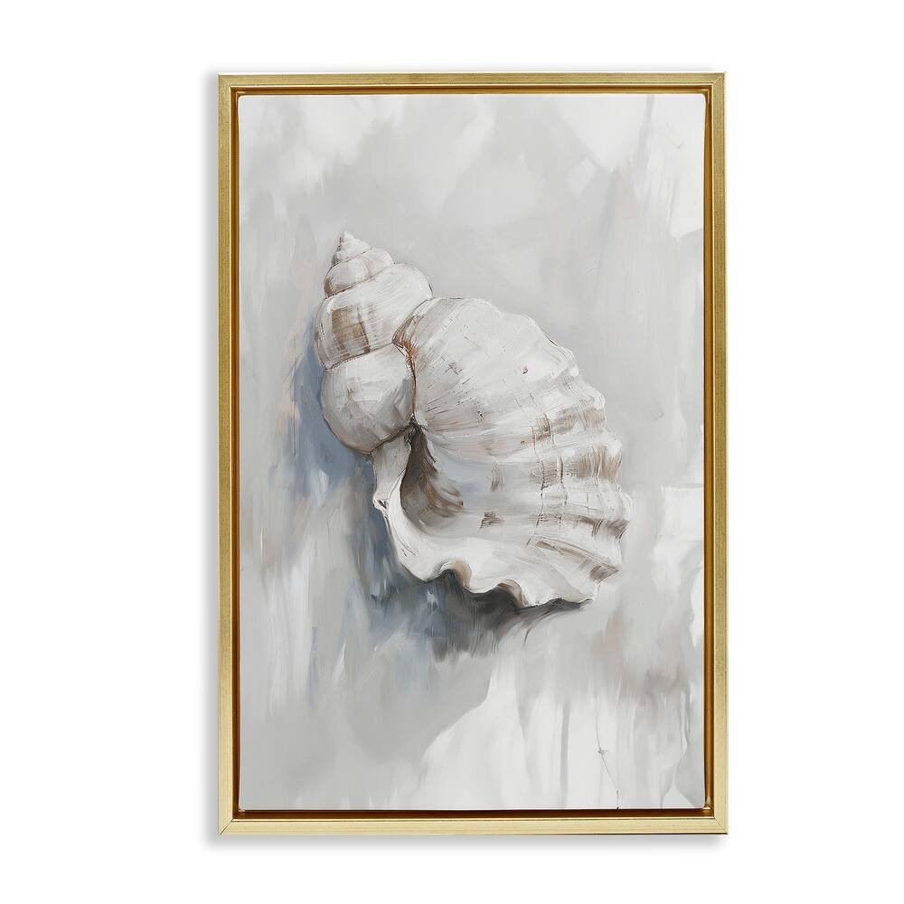 Stupell Neutral Curved Seashell Framed Floater Canvas Wall Art Design By Ramona Murdock