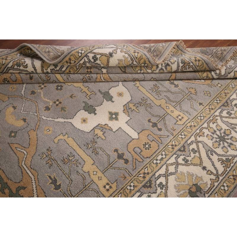 Gray Oushak Indian Rug Hand-Knotted Wool Carpet - 8'0"x 9'8"