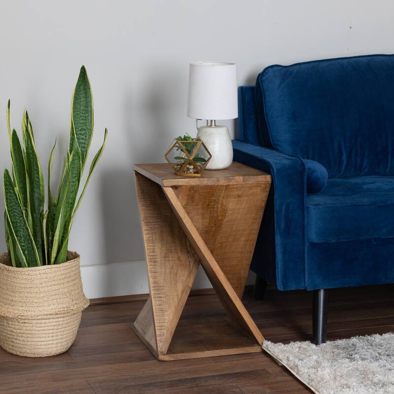 Handcrafted Mango Wood Twist Side Table - 22" Tall Rustic Accent Table