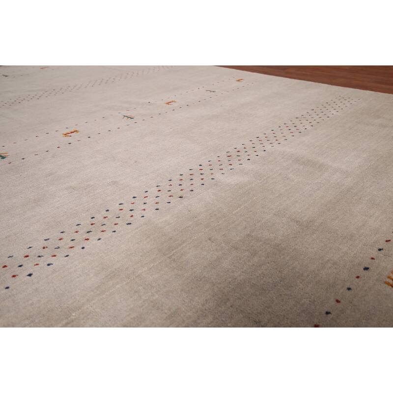 Gabbeh Oriental Area Rug Hand-Knotted Beige Tribal Wool Carpet - 6'7"x 9'9"