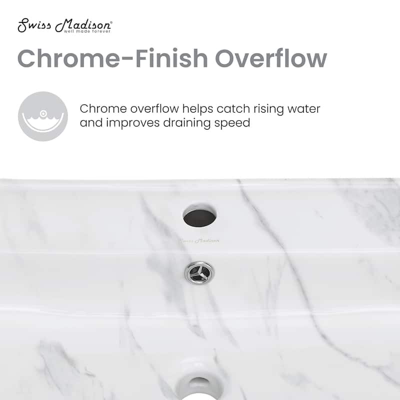 Claire 22" Rectangle Wall-Mount Bathroom Sink In White Marble - 22.05" x 12.4" 5.3"