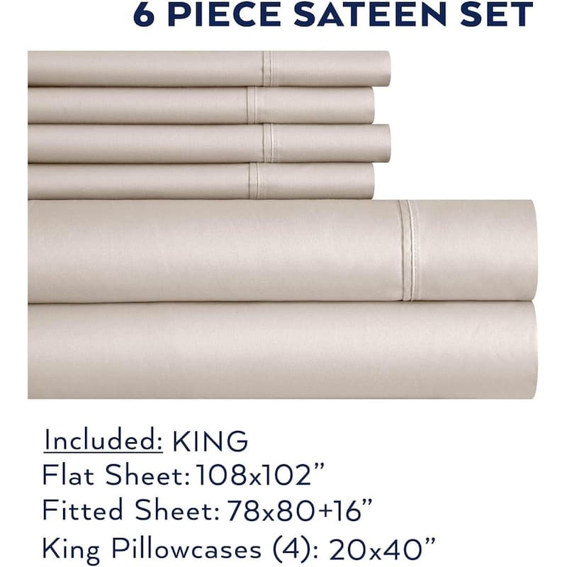 Thomasville 1500 Thread Count Beige Piece Premium Cotton Rich Sateen Sheet Set - King