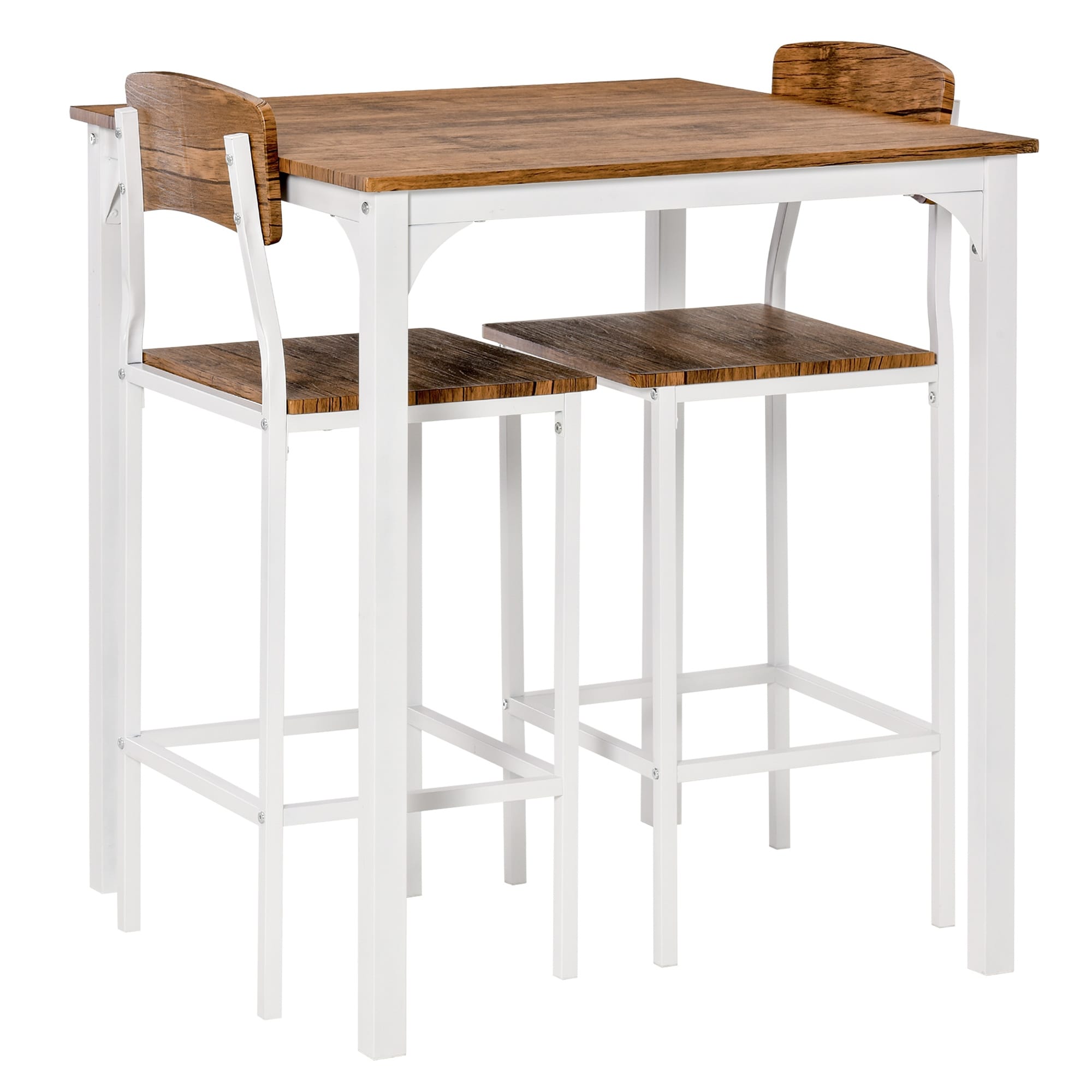 Modern 3-Piece Dining Set with Square Counter Height Bar Table & 2 Steel Footrest Open Back Chairs