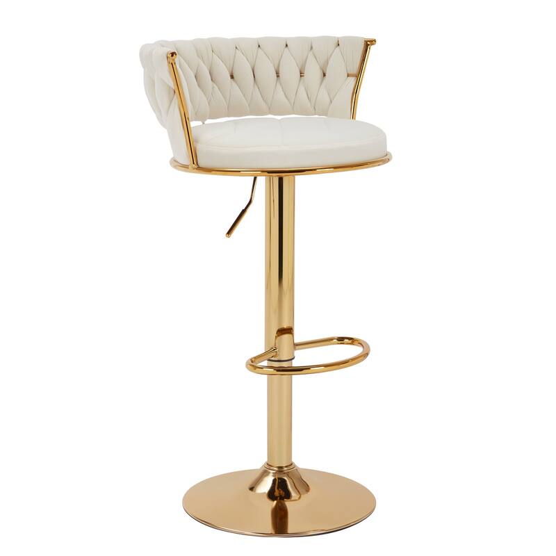 Javlergo Bar Stools Set of 4, Velvet Swivel Bar Stools, Adjustable Height Barstool with Woven Back & Footrest