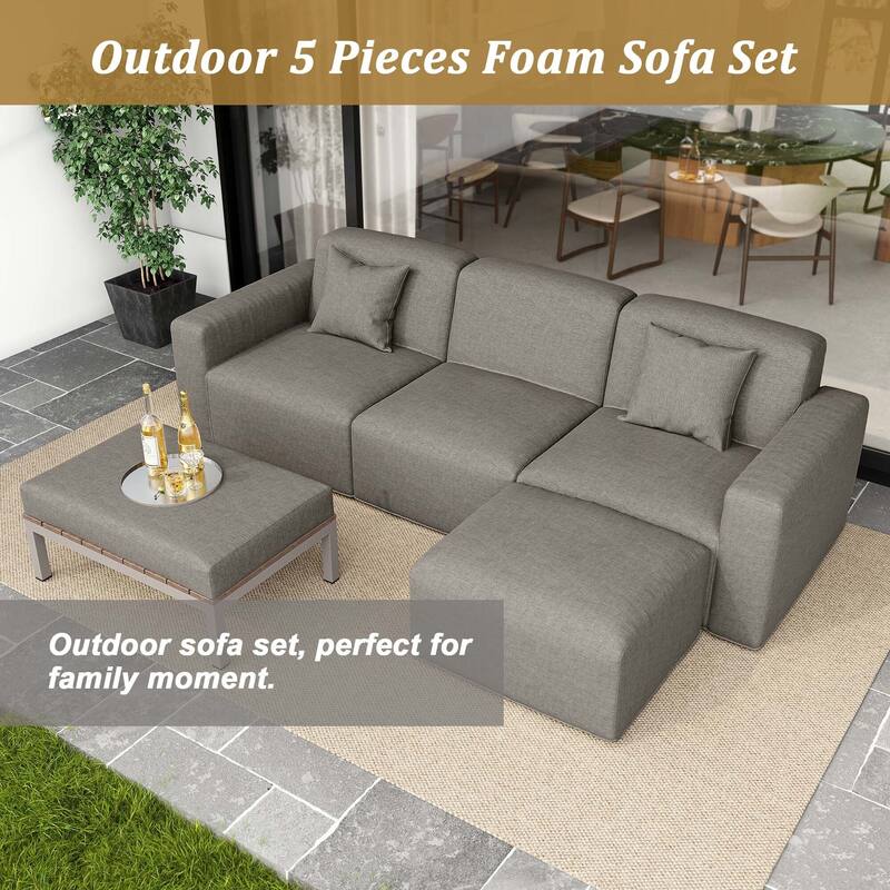 5-Piece Modular Sets Sectional Sofa Set Patio Conversation Sets