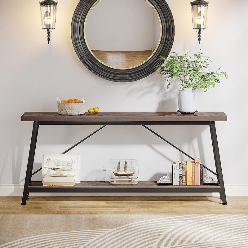 70.9 Inches Entry Console Table, Long Sofa Table - Black