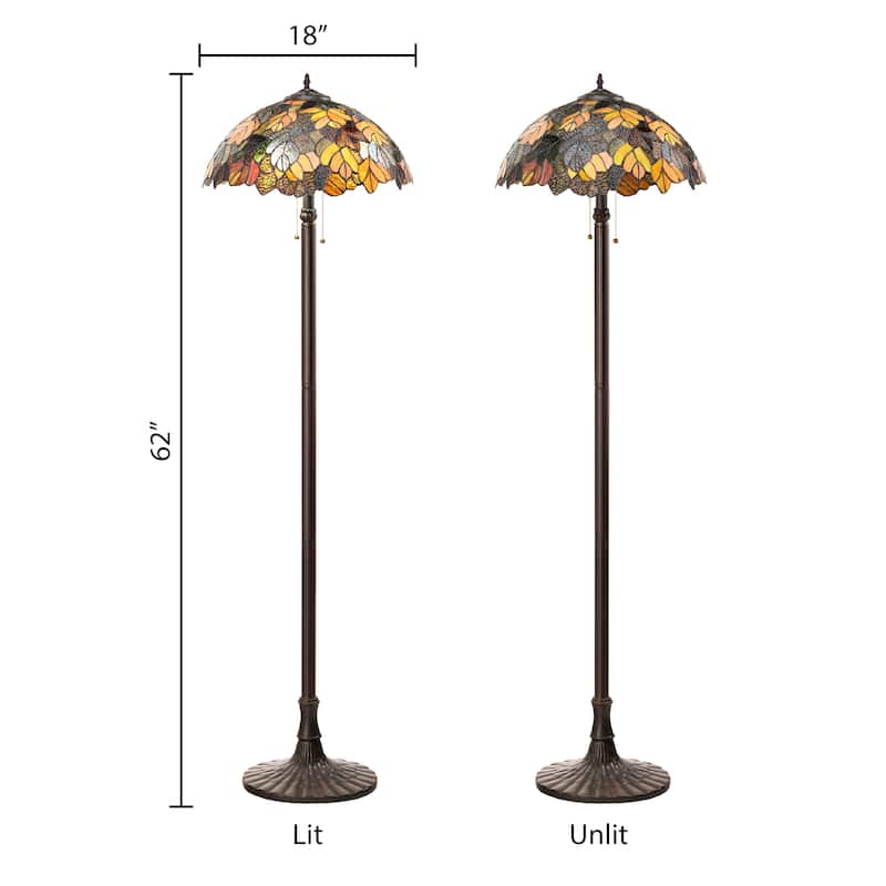 Emily River of Goods Autumn Leaves Stained Glass 62-Inch Floor Lamp - 18" x 18" x 62"