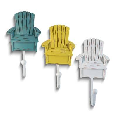 Curata Shabby Chic Chairs Set of 3 Resin and Iron Wall Hooks