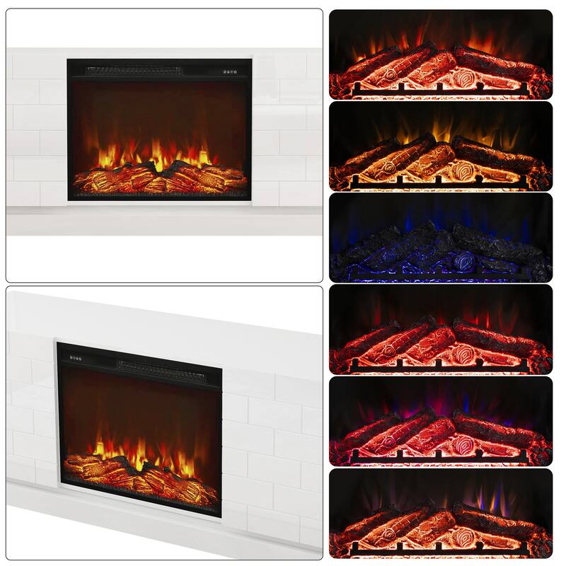 63" Fireplace TV Stand Mantel with Adjustable LED Flame - White