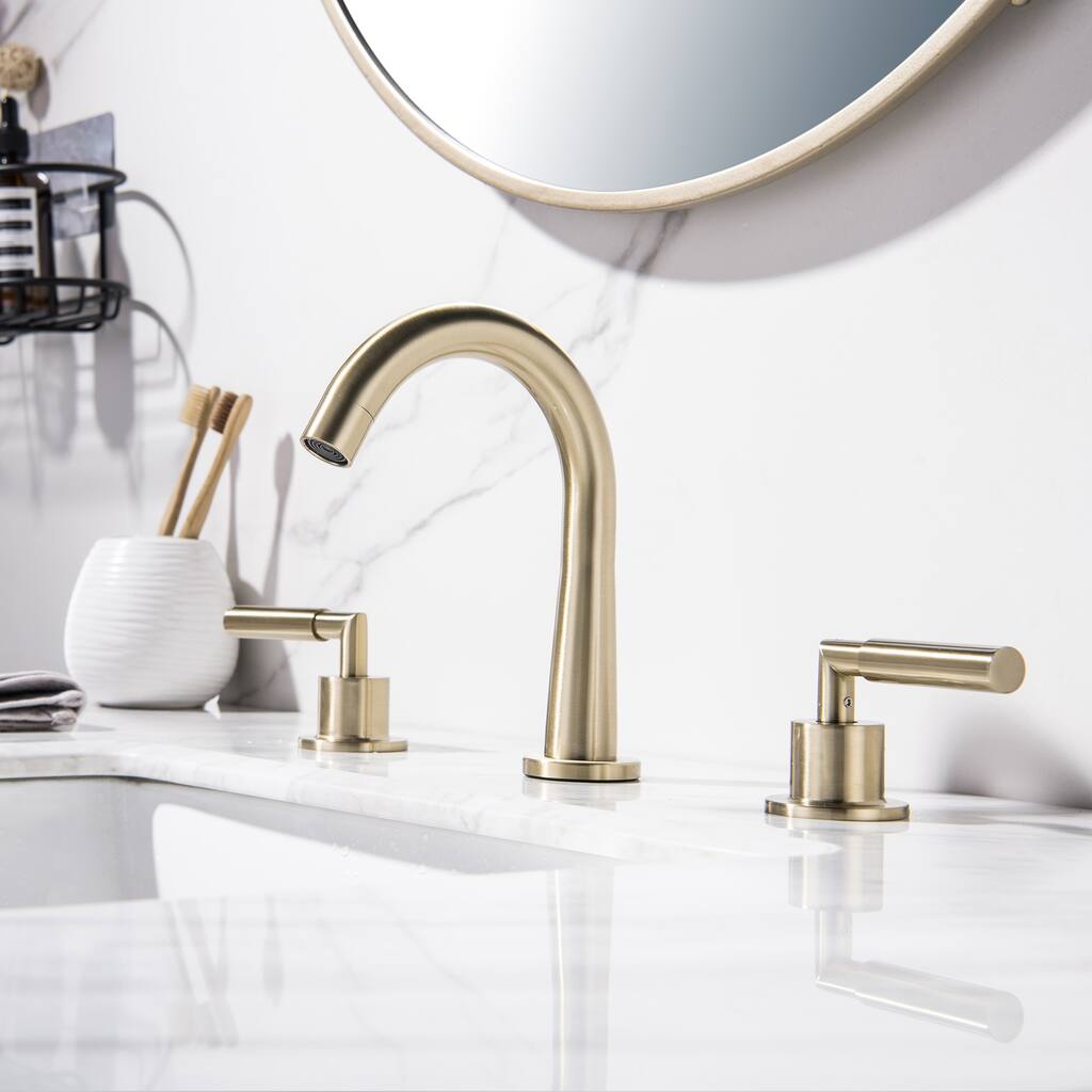 8 Inch Widespread Bathroom Sink Faucet Brushed Gold Bathroom Faucet 3 Holes Modern Double Handle Basin Vanity Taps With Valve