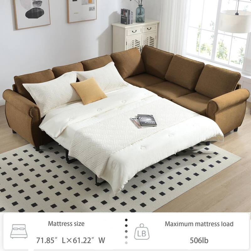 104" Polyester L-Shaped Sleeper Sectional Sofa