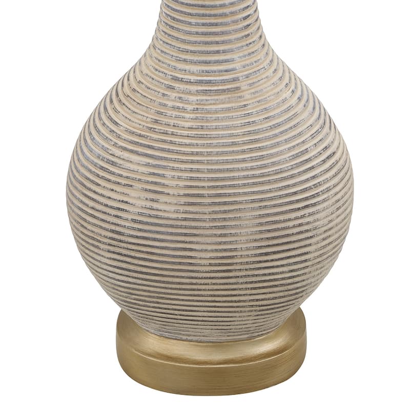 24.5-inch Washed Beige/Gold Farmhouse Table Lamp with White Linen Shade (Set of 2) - 24.5" H