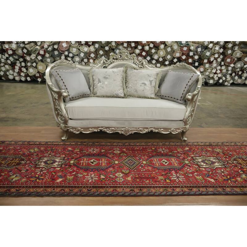 Hand Knotted Oriental 100% Wool Carpet Traditional Tribal Red Tabriz Runner Rug - 12' 4'' X 3' 7''