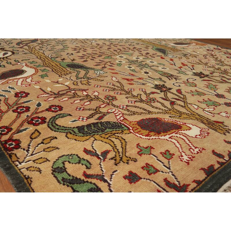 Hand Knotted Oriental 100% Wool Carpet Traditional All-Over Peach Ziegler Area Rug - 9' 10'' X 7' 11''