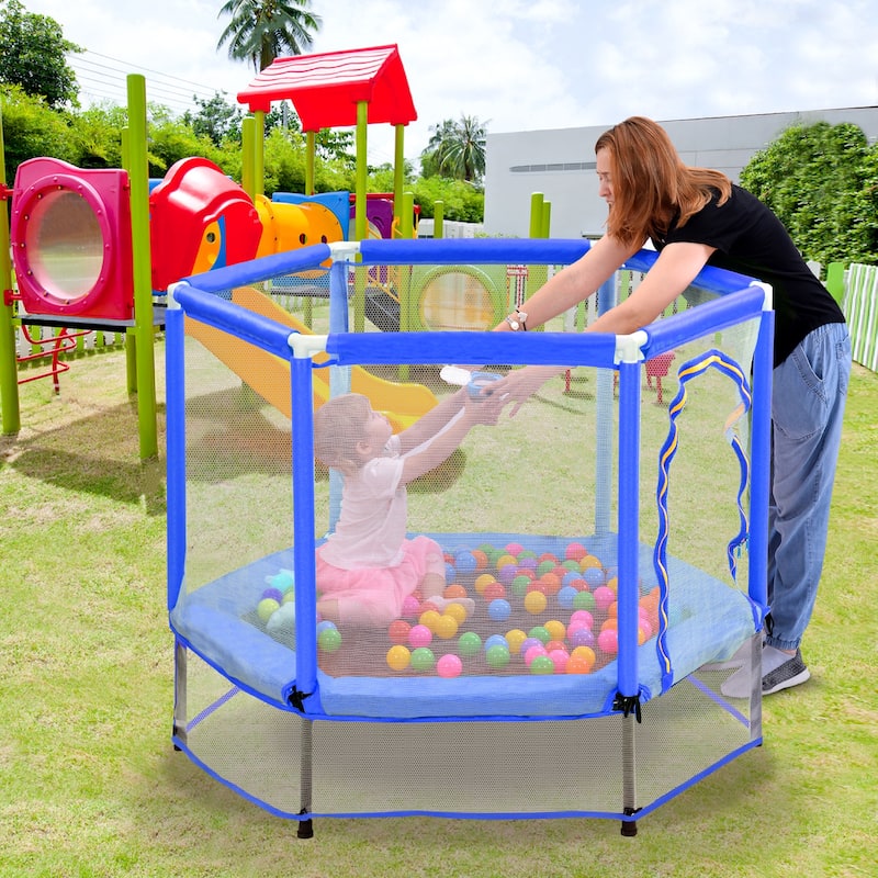 55-inch Toddler Trampoline with Safety Enclosure, Net and Balls