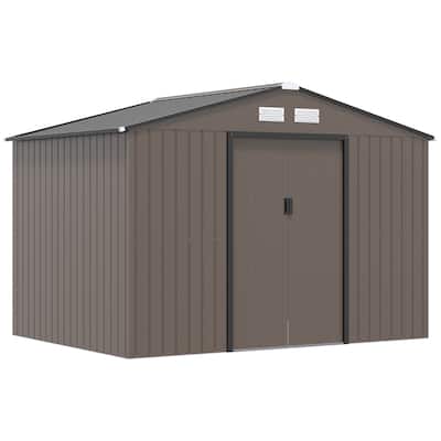 Outsunny 9' x 6' Outdoor Storage Shed, Garden Tool House with Foundation, 4 Vents and 2 Easy Sliding Doors