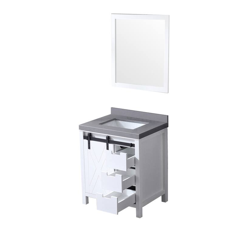 Marsyas Bath Vanity, Grey Quartz Countertop and Mirrors