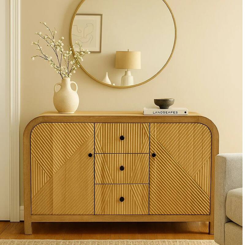 Aki Storage Cabinet Dresser, 3 Drawers and 2 Doors, 47 Inch Brown Wood