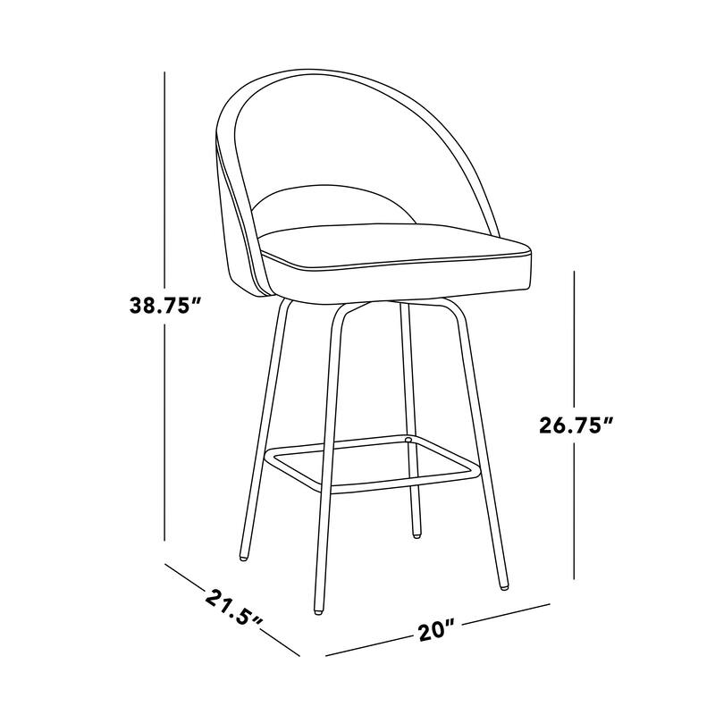 Porch & Den Vika Upholstered 26" Counter Stool with Metal Legs & Square Footrest (Set of 2)