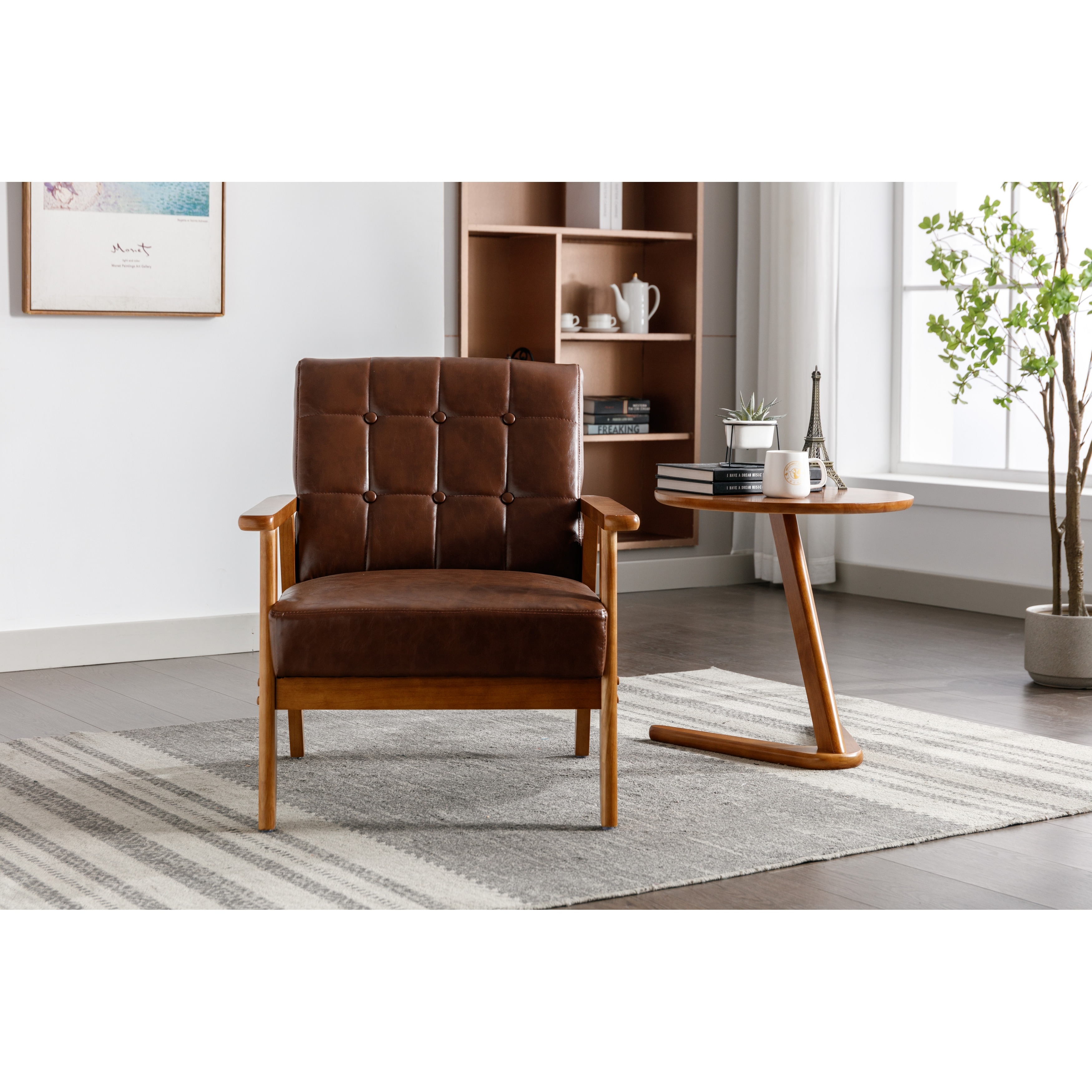 Accent chairs leather and wood sales