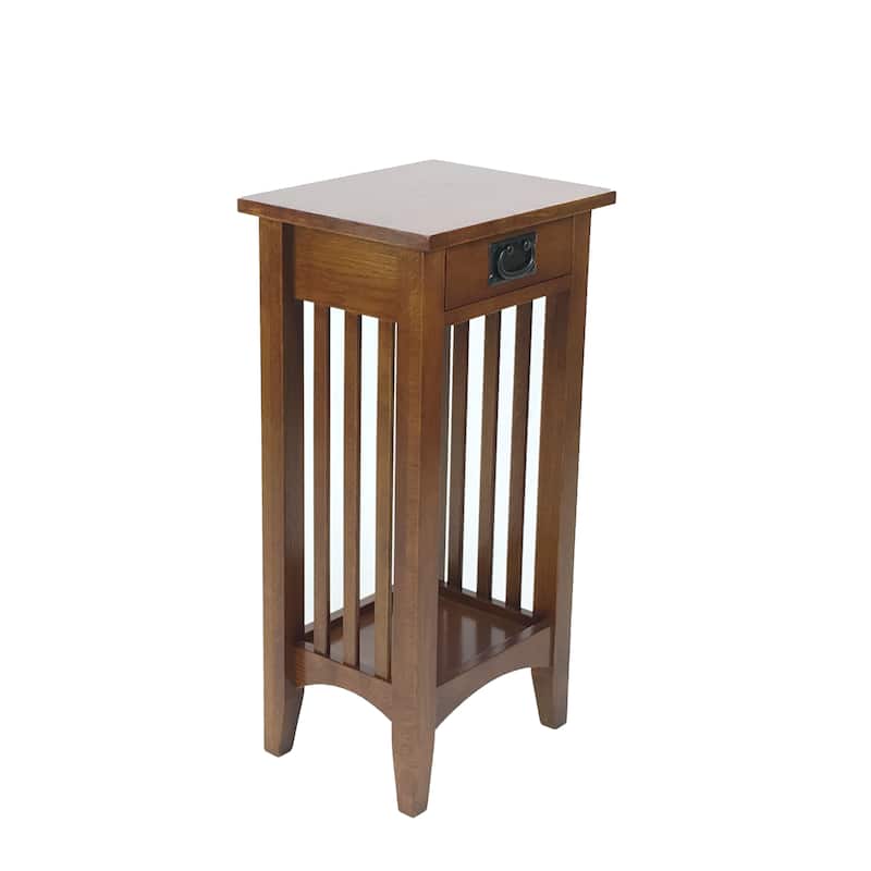 Wooden Pedestal Stand with 1 Drawer and Open Bottom Shelf, Oak Brown