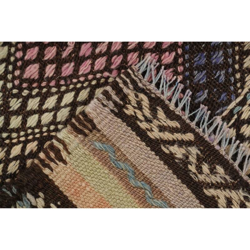 Hand Woven Oriental 100% Wool Carpet Southwestern Tribal Multi-Colored Kilim Runner Rug - 9' 5'' X 3' 0''
