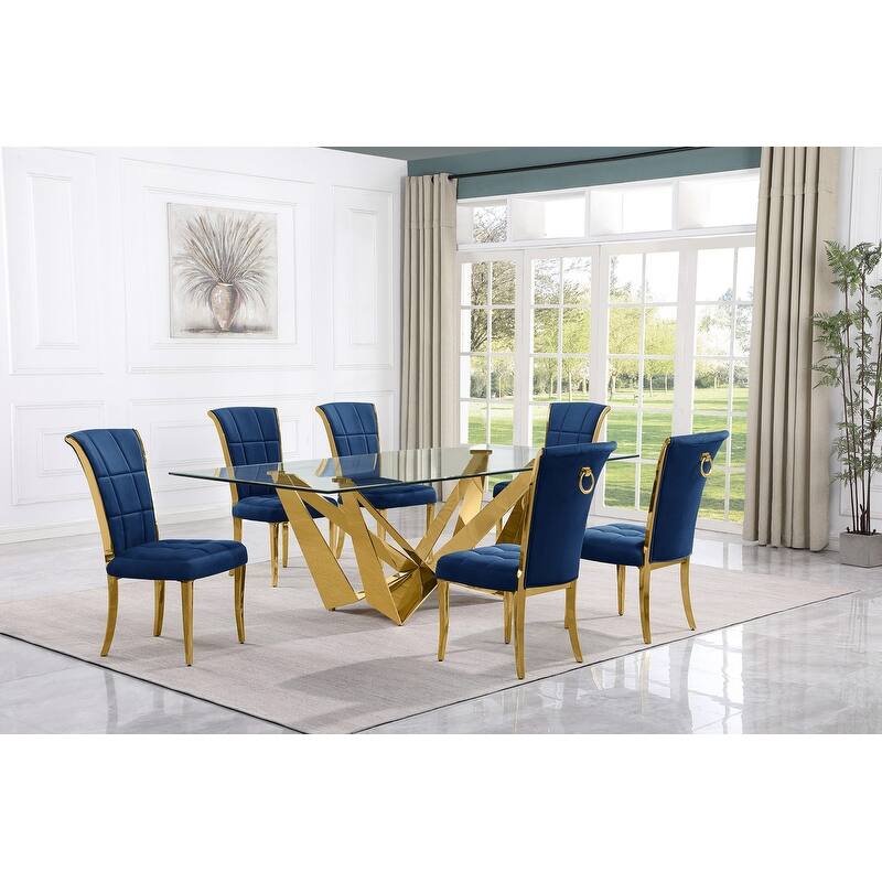 Best Quality Furniture D402/3-SC320-7 Dining Set with 94" 15mm Glass with Bevel