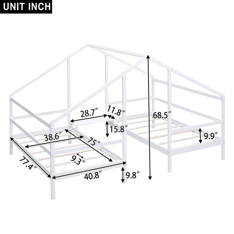 Double Twin Size Triangular House Beds with Builtin Table Bed Bath