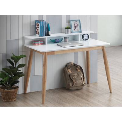 Wood Study Desk Home Office Writing Desk with Storage Shelf