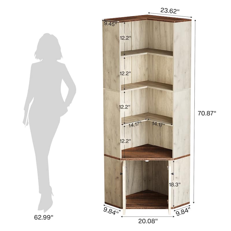 Farmhouse 4-Tier Corner Storage Cabinet Bookshelf with Open Shelves