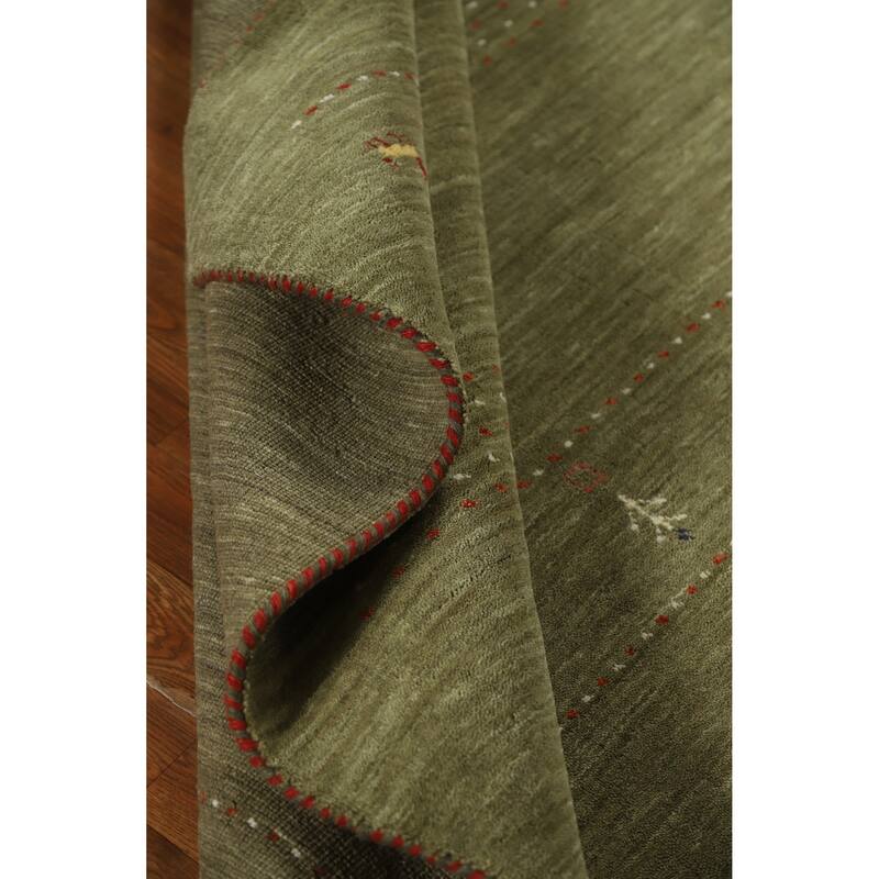 Modern Green Gabbeh Indian Rug Handmade Tribal Wool Carpet - 5'1" x 7'8"