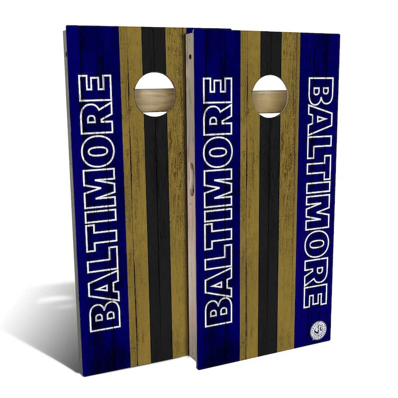 Baltimore Football Outdoor Cornhole Board Set - Backyard 2x4 - Include Hole + Edge Lights