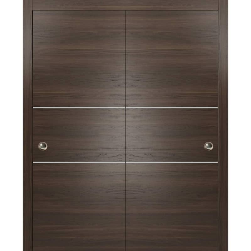 Bypass Doors 36 x 80 Planum 0110 Chocolate Ash with Sturdy Rails - Grey - 56" x 96" ( 2* 28x96)