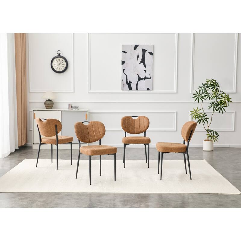 Set of 4, 20" PU Leather Upholstered Dining Chairs with Metal Legs