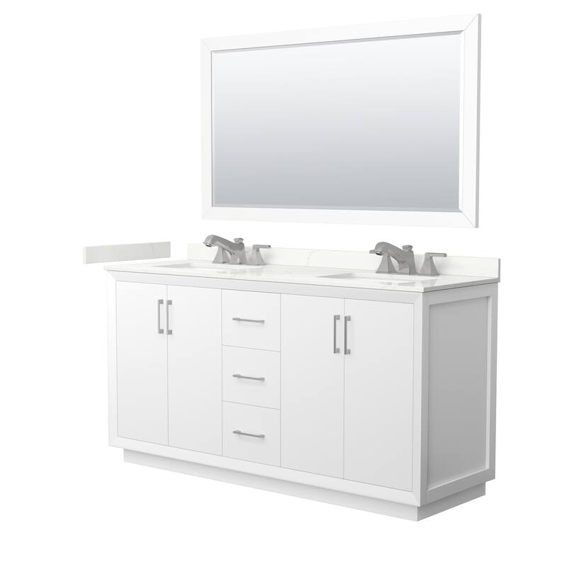 Wyndham Collection WCF414166D-QTZ-US3M58 Strada 66" Free Standing - White / Giotto Quartz Top / Brushed Nickel