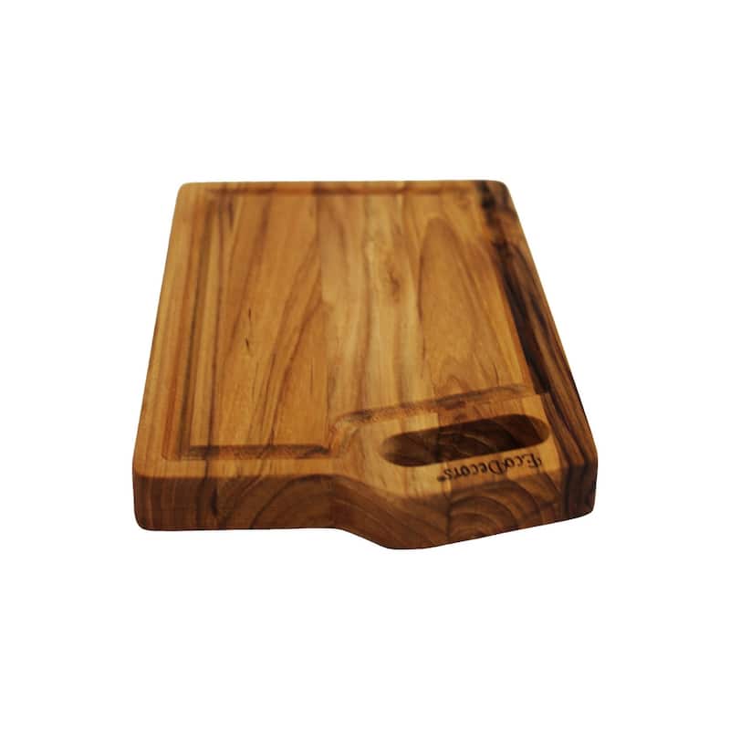 EcoDecors 10" x 6" Teak Cutting Board with Juice Groove & Handle, FSC Certified Edge Grain Wood, Small Serving Board for Kitchen