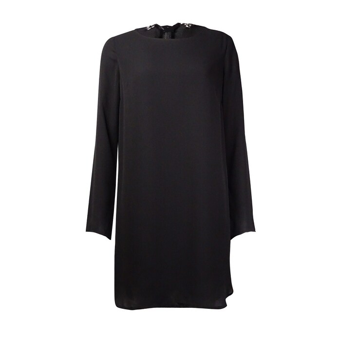 chiffon shift dress with sleeves