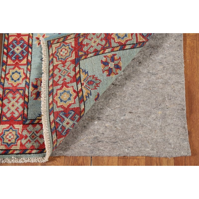 Light Blue Geometric Kazak Oriental Foyer Rug Hand-Knotted Wool Carpet - 2'0" x 3'0"