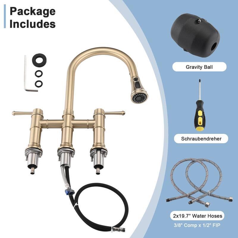 PROOX Traditional Kitchen Bridge Faucet Pulldown Sprayer