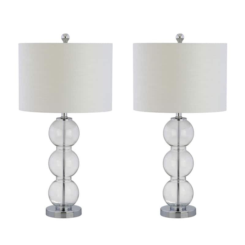 Ella 27" Glass Triple-Sphere LED Table Lamp, Mercury Silver/Chrome (Set of 2) by JONATHAN Y