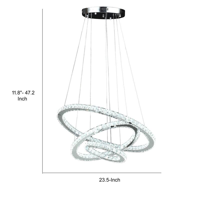 Adjustable 12 to 47 Inch Round Chandelier with Offset Circle Design and Silver Chrome Finish for Modern Décor - 47.2