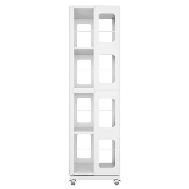 Modern 4-Tier Rotating Bookcase – 360° Swivel Wheels For Easy Mobility, Extra-Large All-Steel Construction .