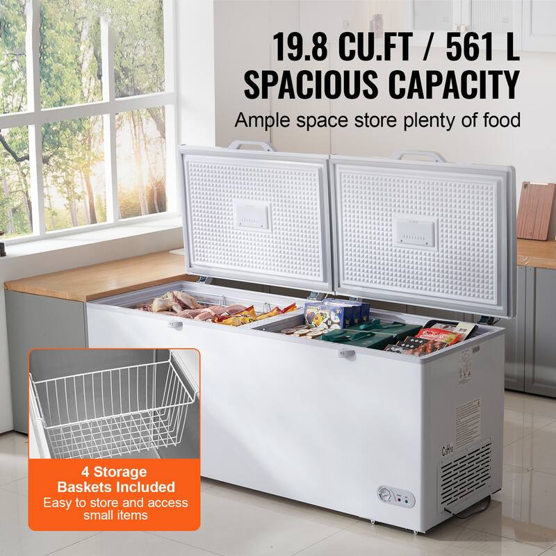 Chest Freezer, Large Deep Freezer with Split Top Double Locking Lids, Freestanding Commercial Chest Freezer