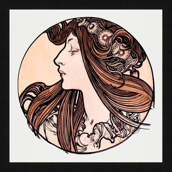 slide 1 of 3, Stained glass window for the facade of the Fouquet boutique by Alphonse Mucha Framed Wall Art, Ready to Hang 18 x 18