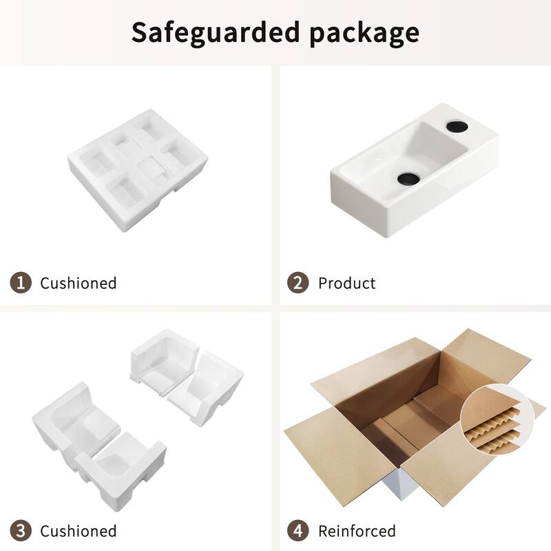 GDFStudio - Kairo 18" Modern Ceramic Wall Hung Cloakroom Basin Sink with Rectangular Basin, without Tap and Drain