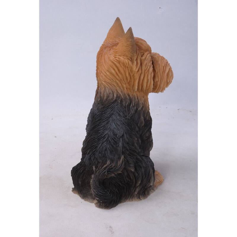 Sitting Yorkshire Terrier Outdoor Garden Statue - 9.25" - Black and Brown